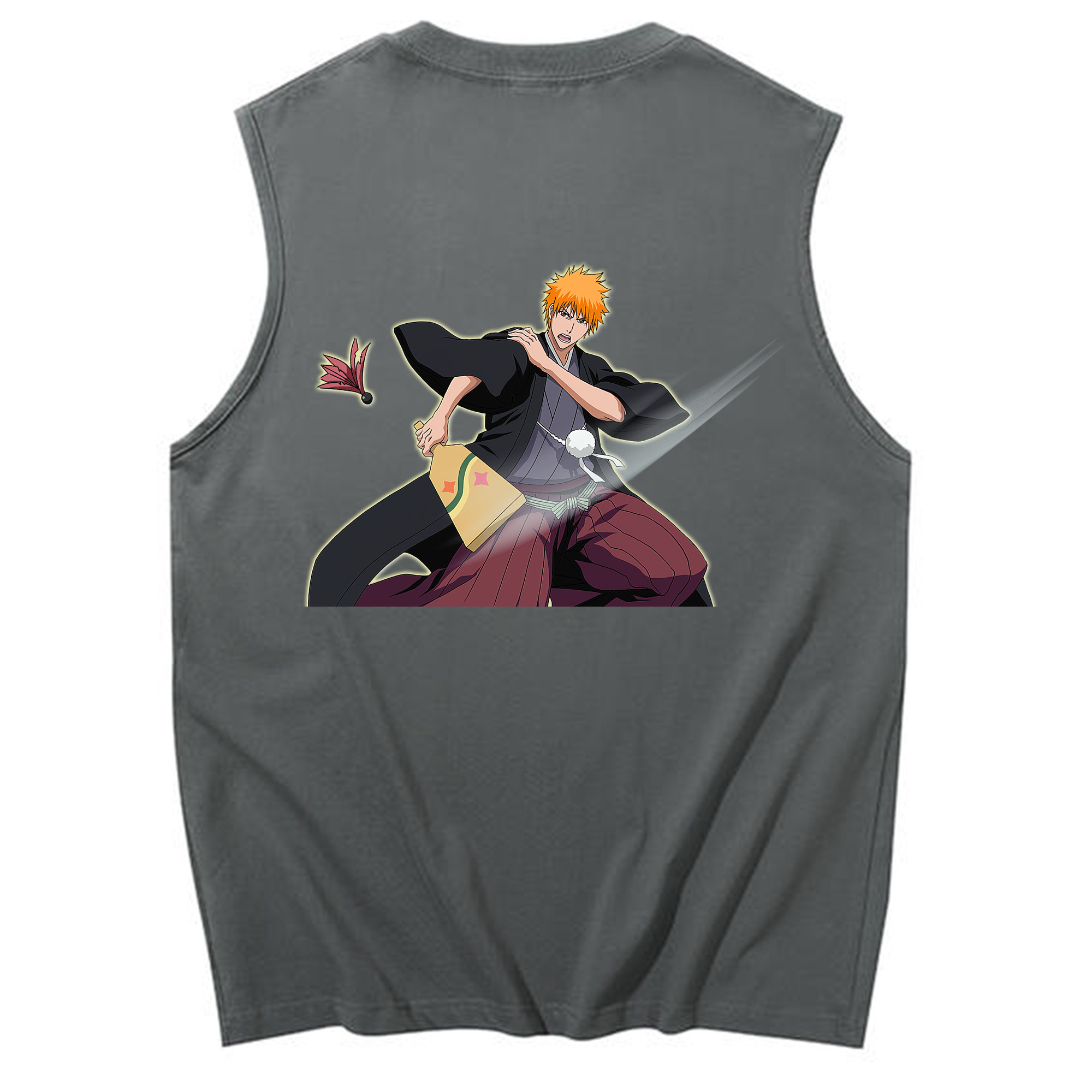 （画像用） ブリーチ 黒崎一護（くろさき いちご）BLEACH Kurosaki Ichigo コットン100％タンクトップ（背面プリント）